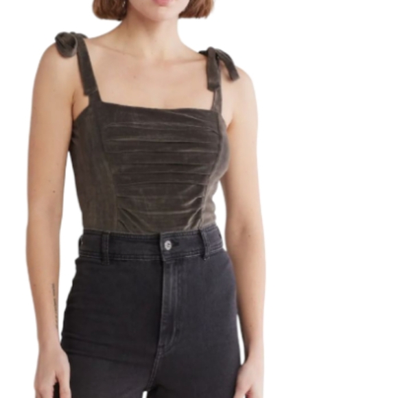 NWT Free People Haven Velvet Bodysuit Size XS Tie Shoulder - Picture 14 of 14